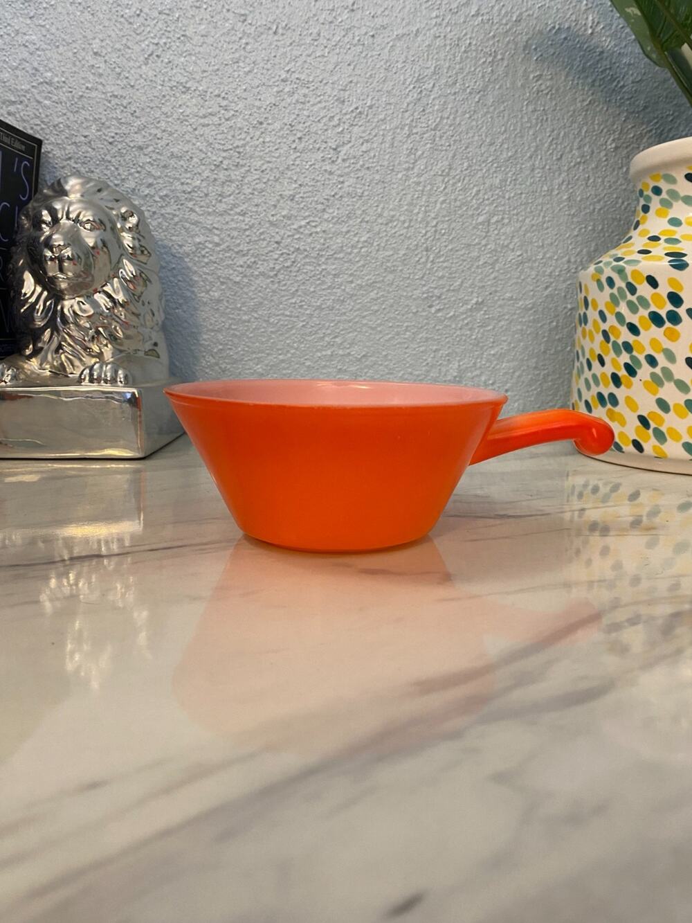 Vintage Fire King Orange Tangerine Handled Chili Bowl Soup Mug USA Glass
